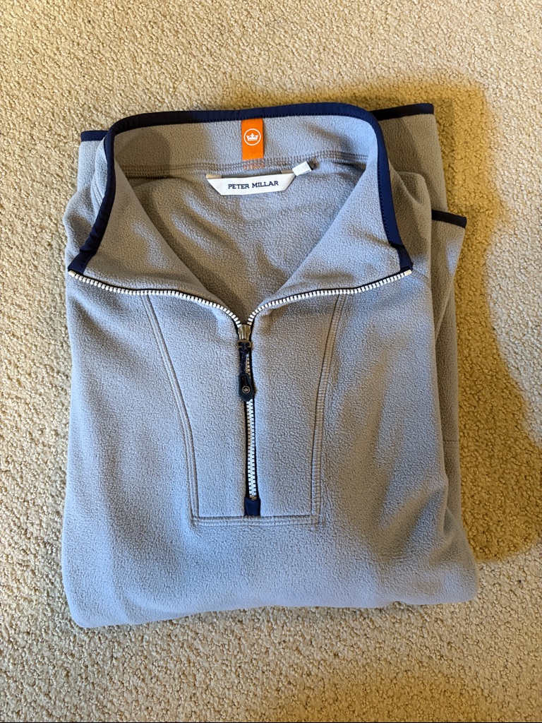 Peter Millar Light Gray Quarter-Zip Fleece With Navy Trim